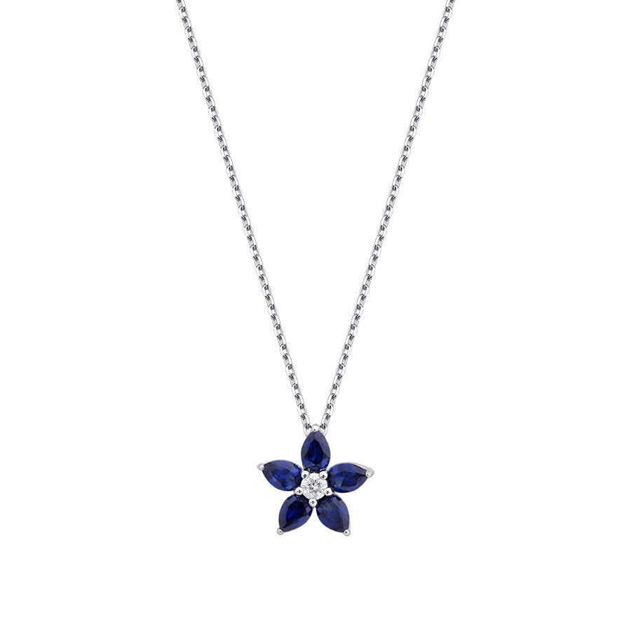0,62 ct. Diamant Tropfen Saphir Blume Halskette