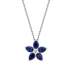 0,62 ct. Diamant Tropfen Saphir Blume Halskette