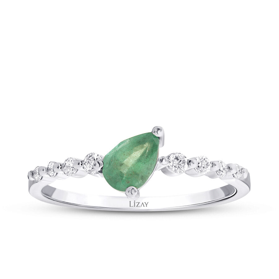 0,52 ct. Diamant Tropfen Smaragd Ring