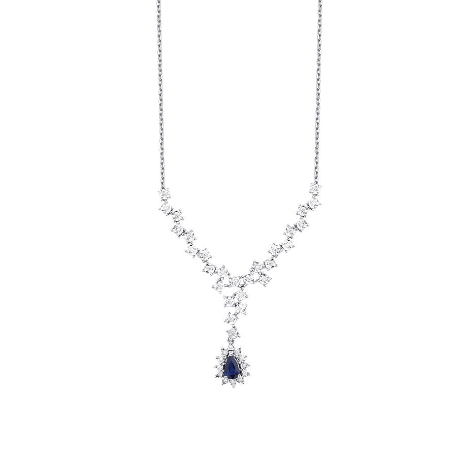 0,64 ct. Diamant Tropfen Saphir Halskette
