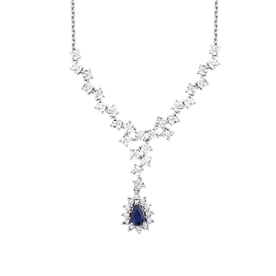 0,64 ct. Diamant Tropfen Saphir Halskette