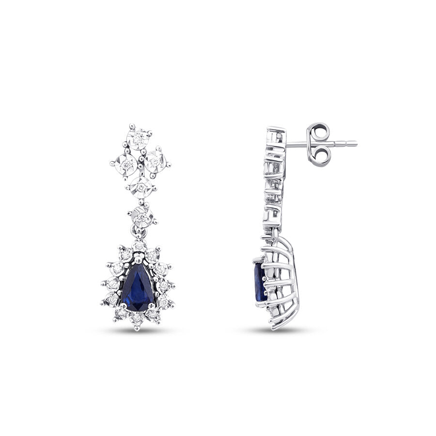 1,12 ct. Diamant Tropfen Saphir Ohrringe