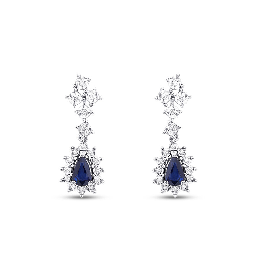 1,12 ct. Diamant Tropfen Saphir Ohrringe