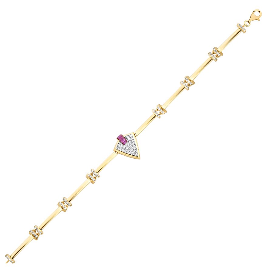 Trend-Armband mit fuchsienfarbenem dreieckigem Stein aus Gold