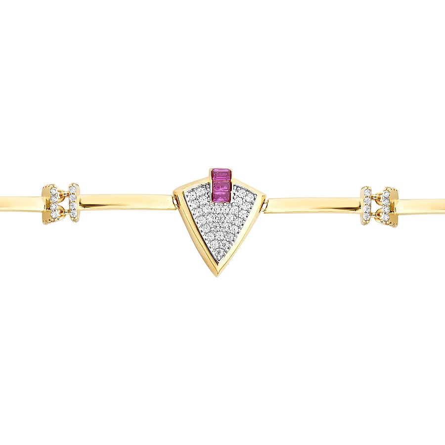 Trend-Armband mit fuchsienfarbenem dreieckigem Stein aus Gold