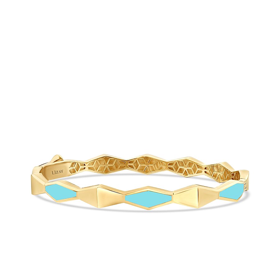 Geometrischer Armreif mit türkisfarbener Emaille aus Gold