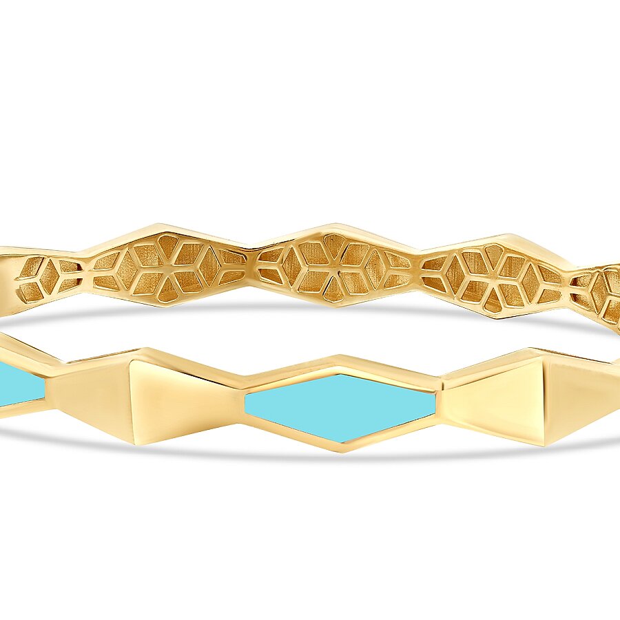 Geometrischer Armreif mit türkisfarbener Emaille aus Gold