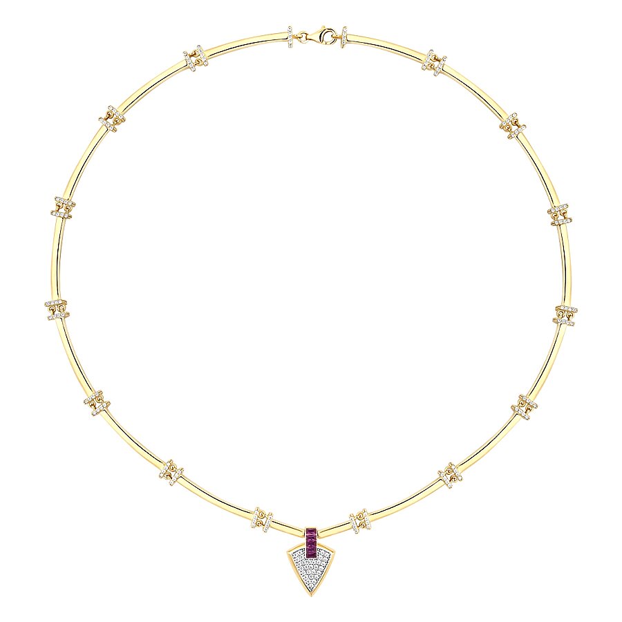 Trend-Halskette mit fuchsienfarbenem dreieckigem Stein aus Gold