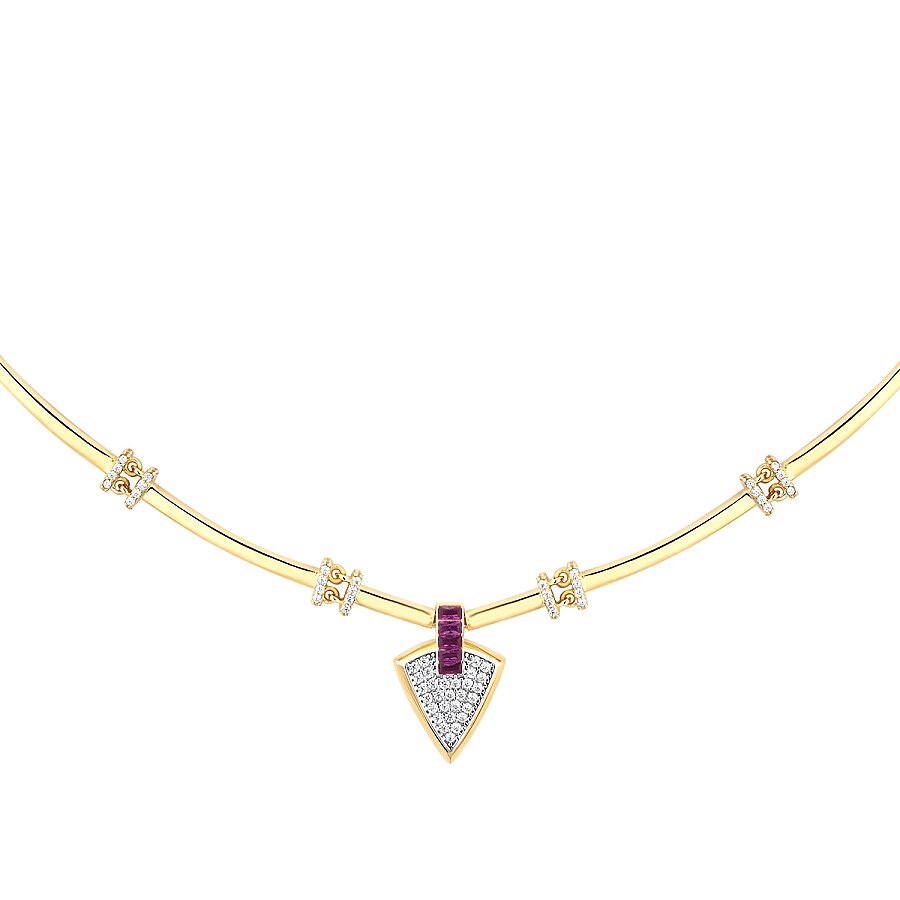 Trend-Halskette mit fuchsienfarbenem dreieckigem Stein aus Gold
