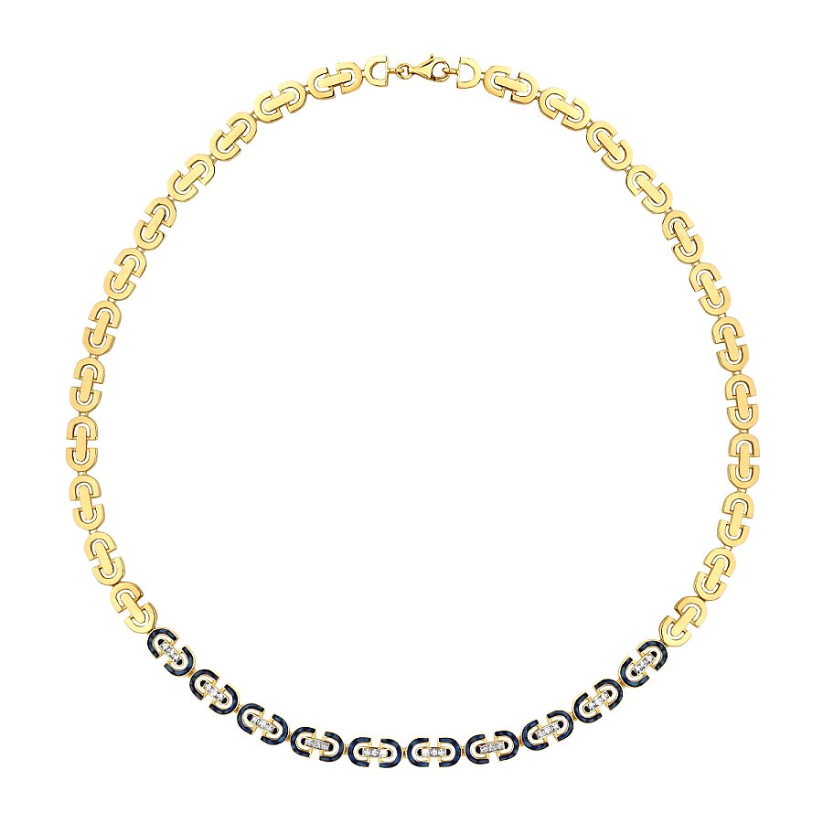 Trend-Halskette mit marineblauer Emaille und Stein aus Gold