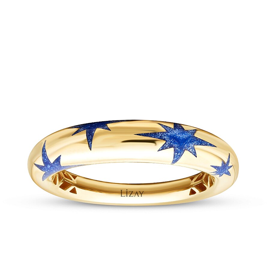 Stern-Ring mit blauer Emaille aus Gold