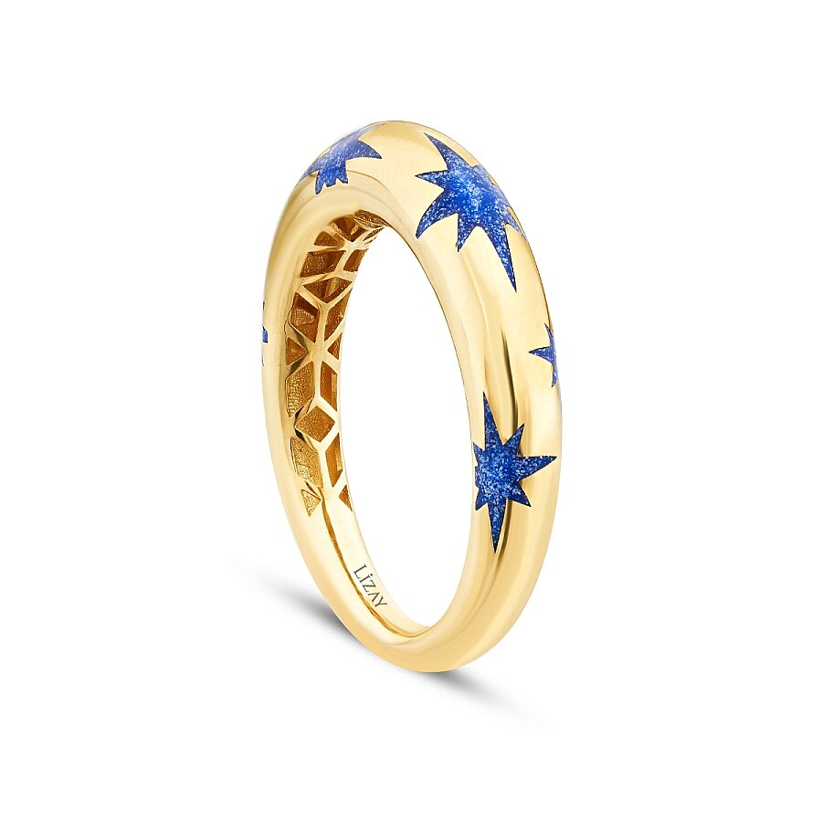 Stern-Ring mit blauer Emaille aus Gold