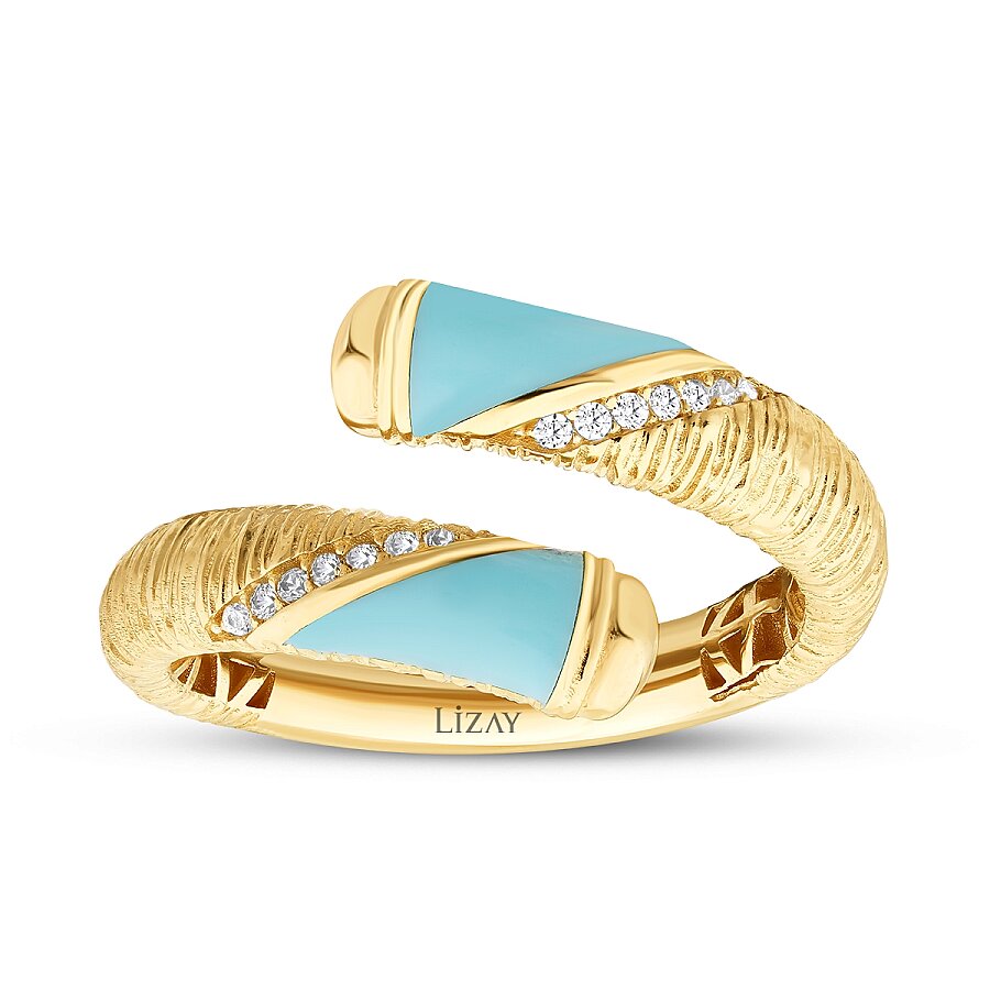Detailreicher Ring mit blauer Emaille aus Gold