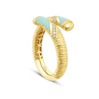 Detailreicher Ring mit blauer Emaille aus Gold