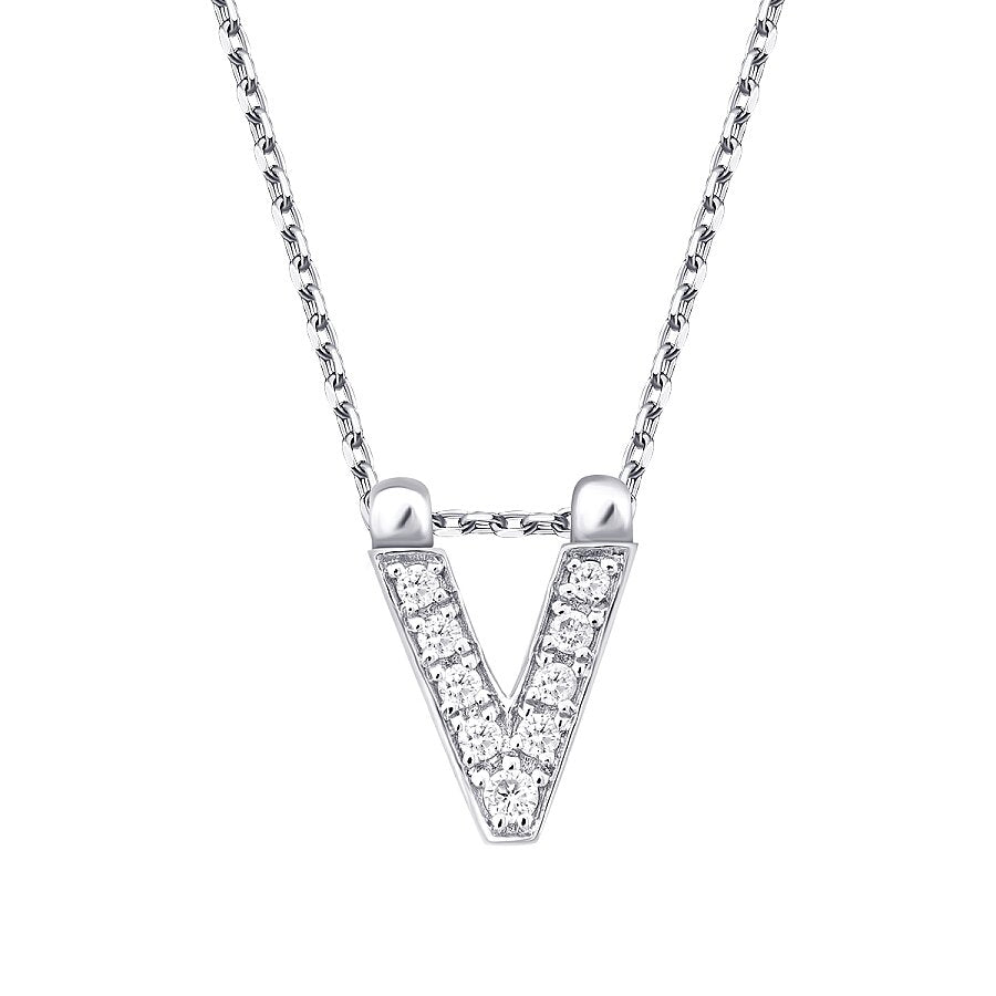 0,04 ct. Diamant Halskette Buchstabe V