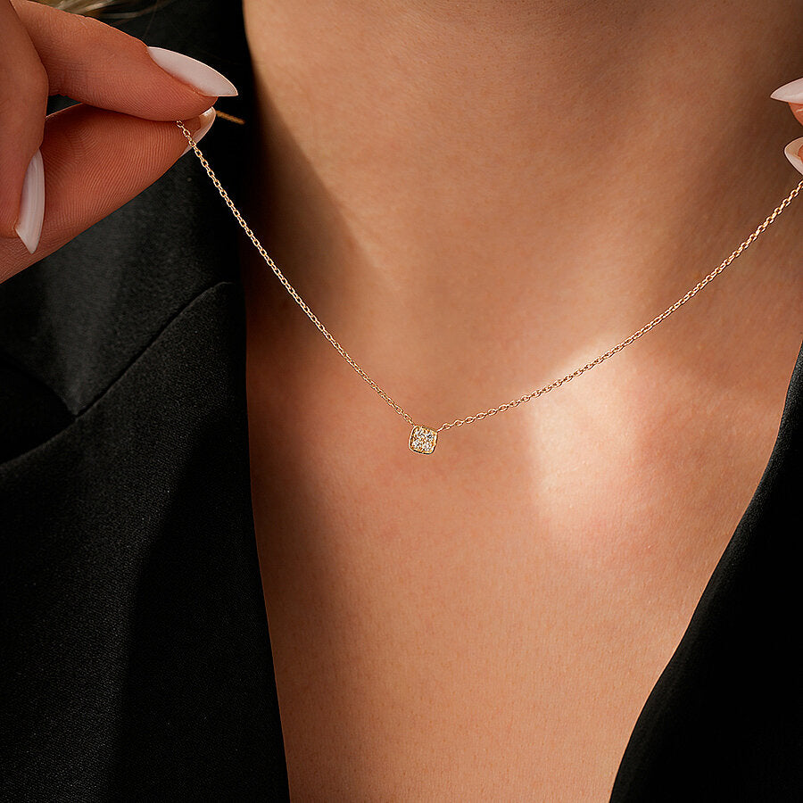 0,05 ct. Diamant Brillant Stein Quadrat Halskette