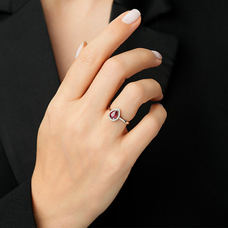 0.83 ct. Diamant Tropfen Rubin Ring