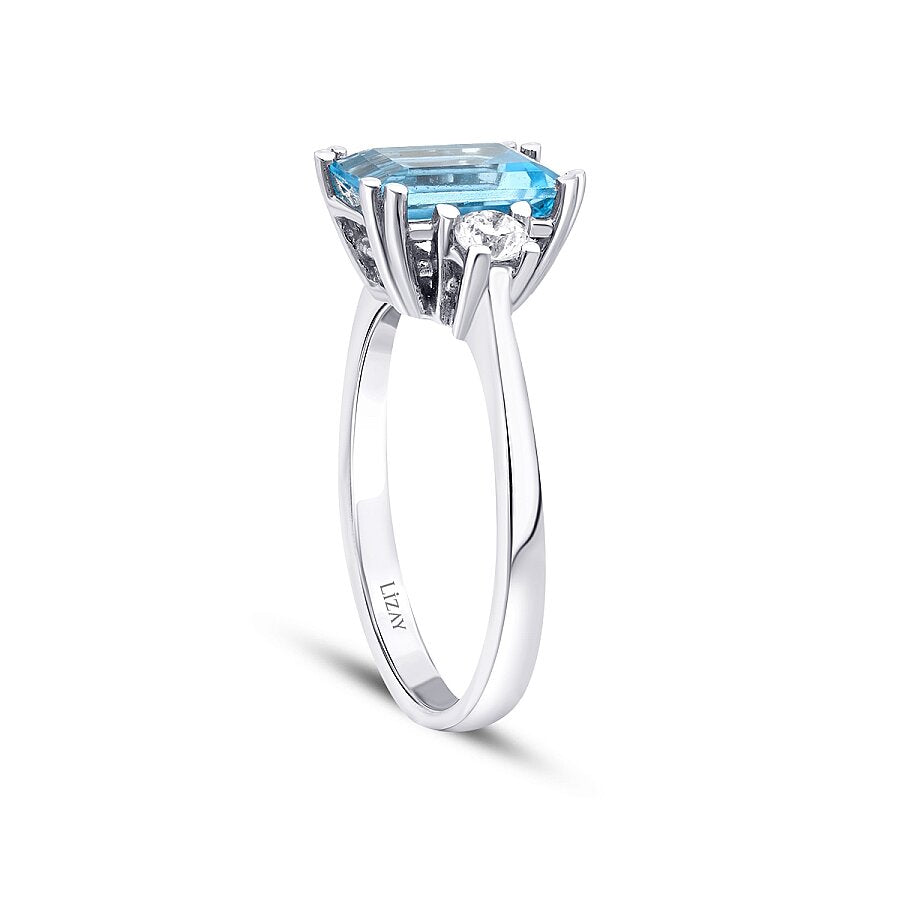 2,85 ct. Diamant Blau Topaz Quadrat Ring