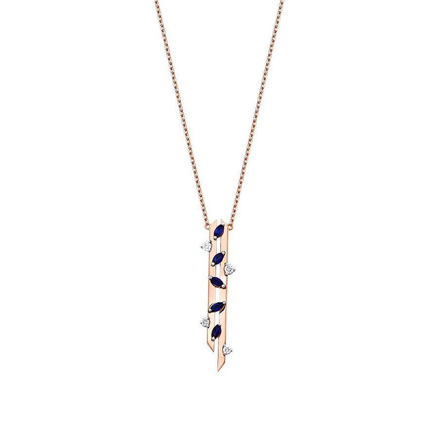0,62 ct. Diamant Lang Saphir Halskette