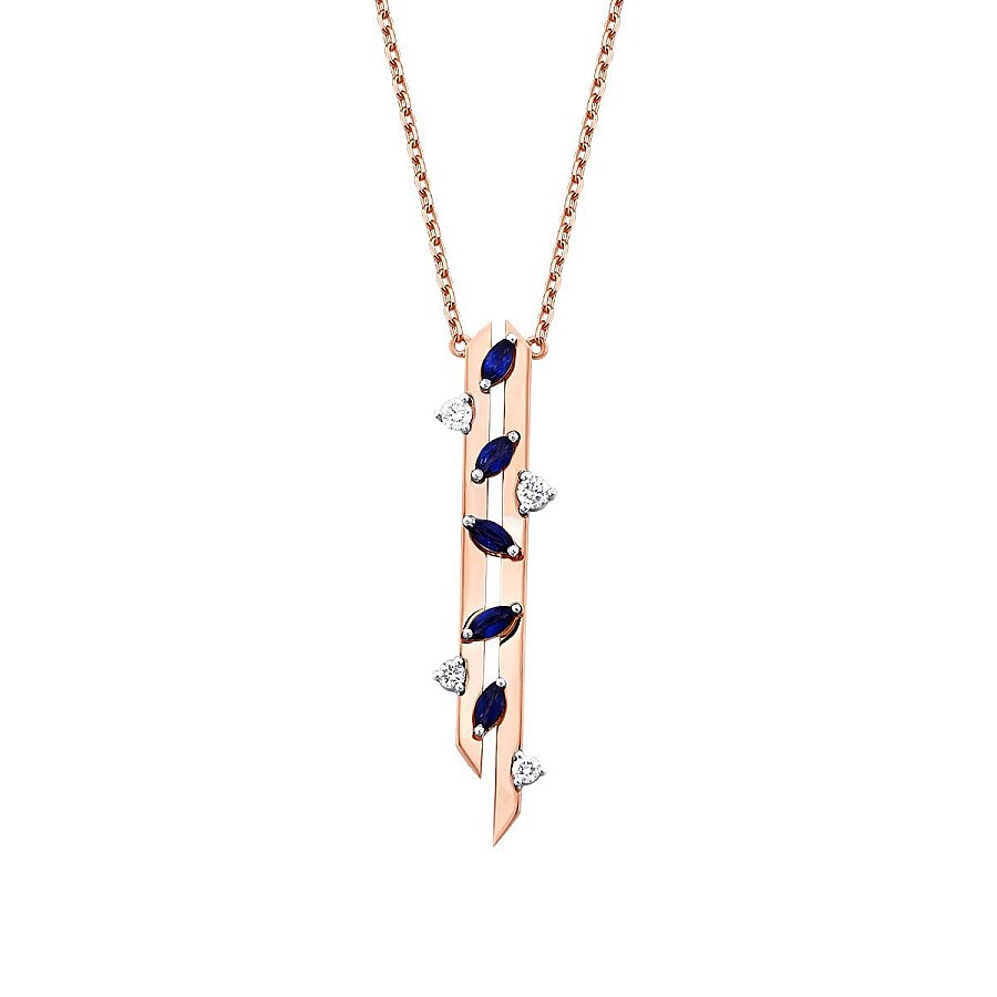 0,62 ct. Diamant Lang Saphir Halskette