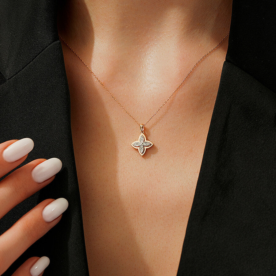 0,14 ct. Diamant Blume Halskette