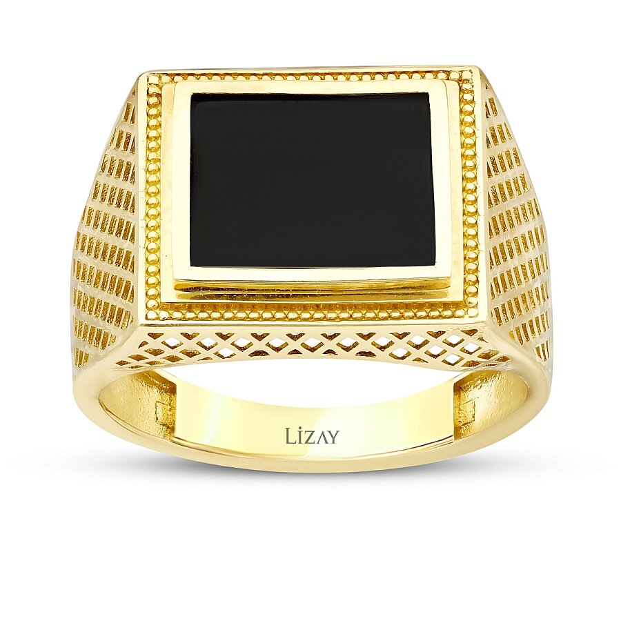 Rechteckiger Onyx-Ring aus Gold