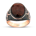 Roter Tigerauge-Herrenring mit Schwert-Design aus Gold