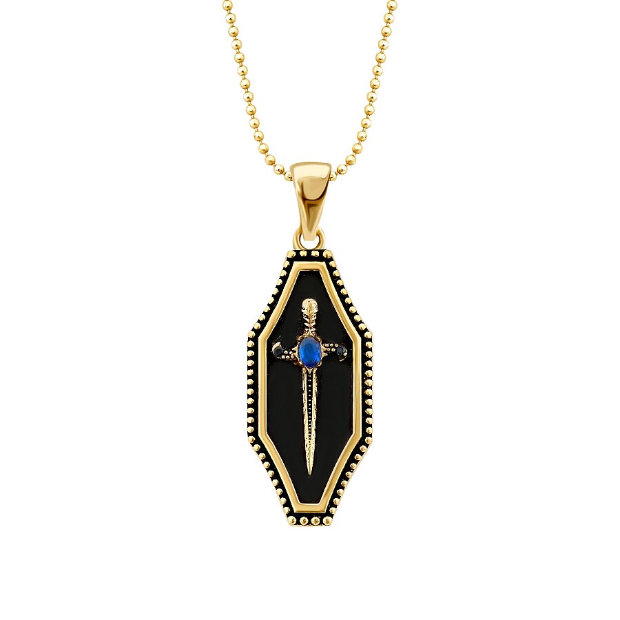 Herren-Halskette mit Schwert-Anhänger und Onyx aus Gold