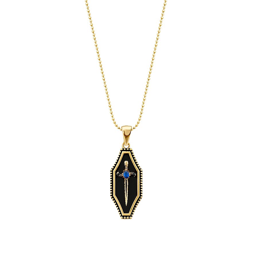 Herren-Halskette mit Schwert-Anhänger und Onyx aus Gold