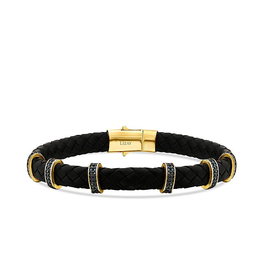 Herrenarmband aus Gold in Schwarz mit detailreichem Steinbesatz