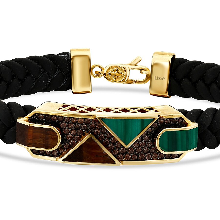 Herrenarmband aus Gold mit schwarzen, braunen und grünen Steinen