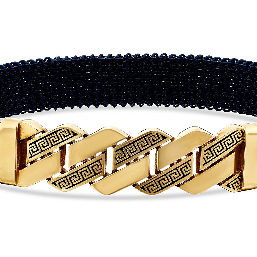Marineblaues Herrenarmband mit meandrierendem Muster aus Gold