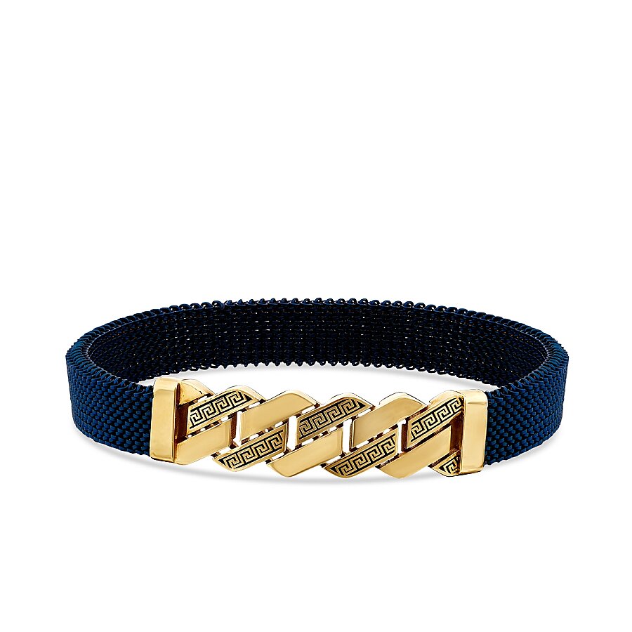 Marineblaues Herrenarmband mit meandrierendem Muster aus Gold