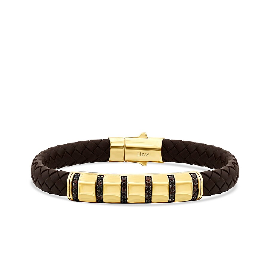 Herrenarmband aus Gold in Schwarz mit detailreichem Steinbesatz