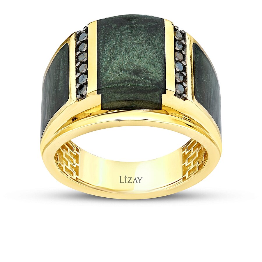 Herrenring mit grünem Perlmutt ve Emaille aus Gold