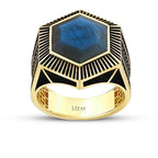 Geometrischer Labradorit-Ring aus Gold