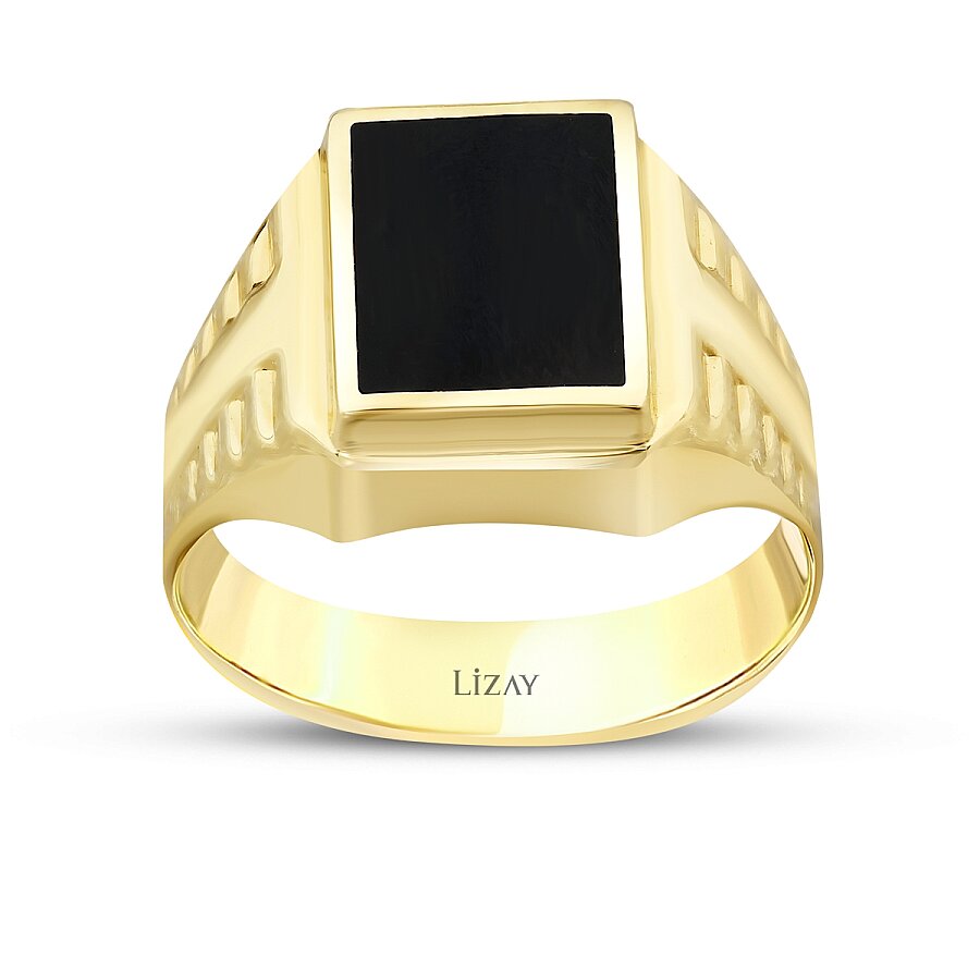 Quadratischer Onyx-Herrenring aus Gold