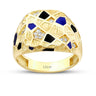 Detailreicher Steinring in Blau und Schwarz aus Gold