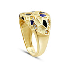 Detailreicher Steinring in Blau und Schwarz aus Gold