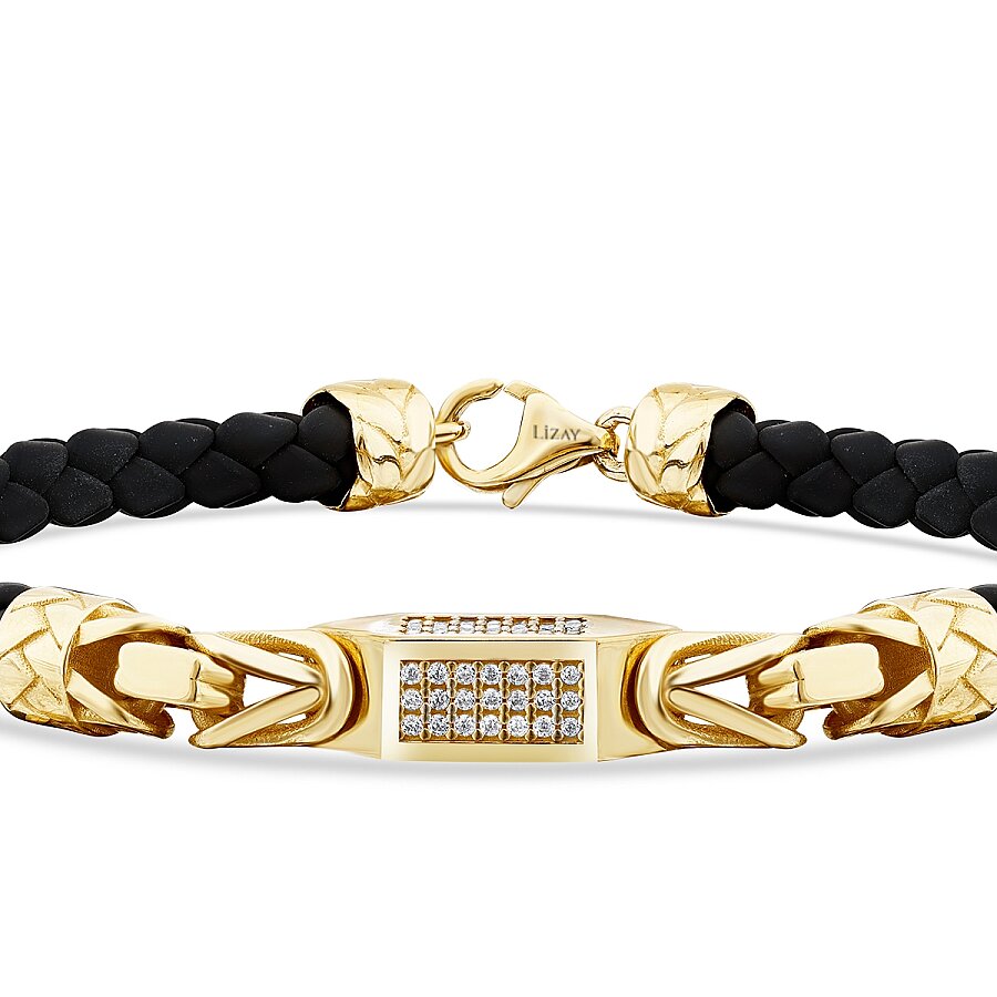 Detailreiches rechteckiges Herren-Steinarmband aus Gold