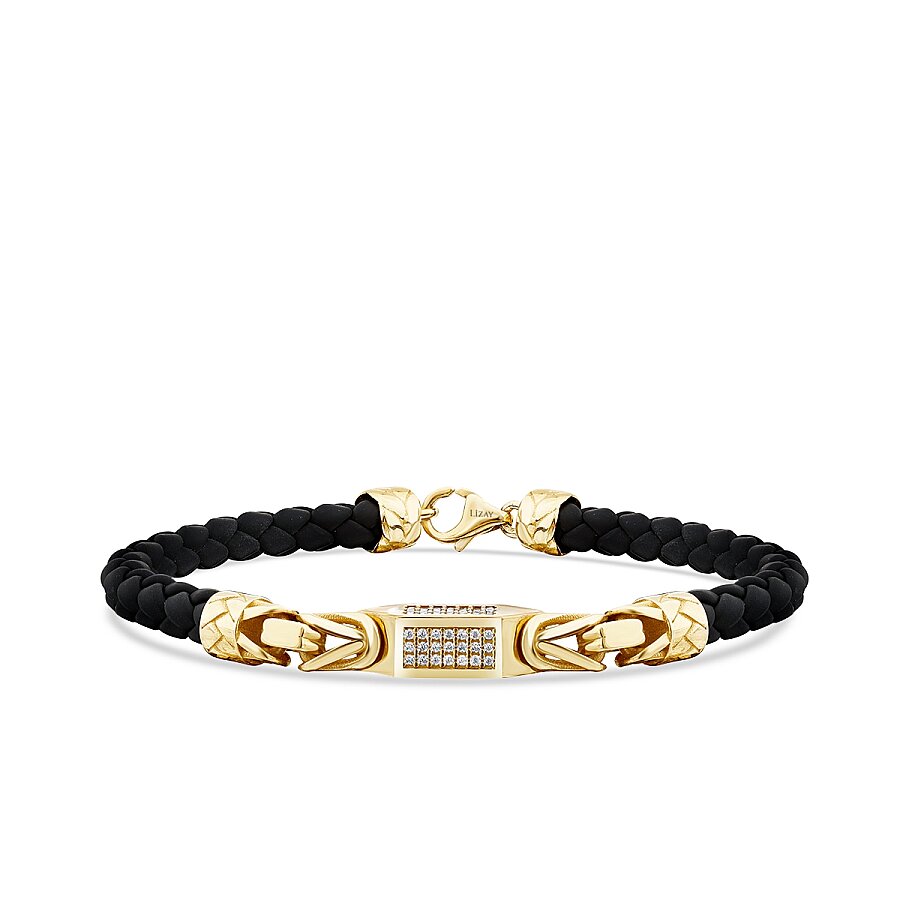 Detailreiches rechteckiges Herren-Steinarmband aus Gold