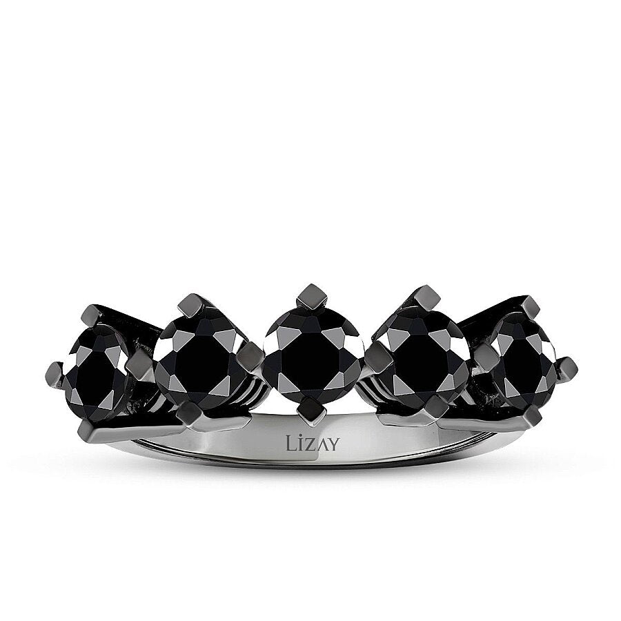1,55 ct. Schwarz Stein Fünf-Stein Ring