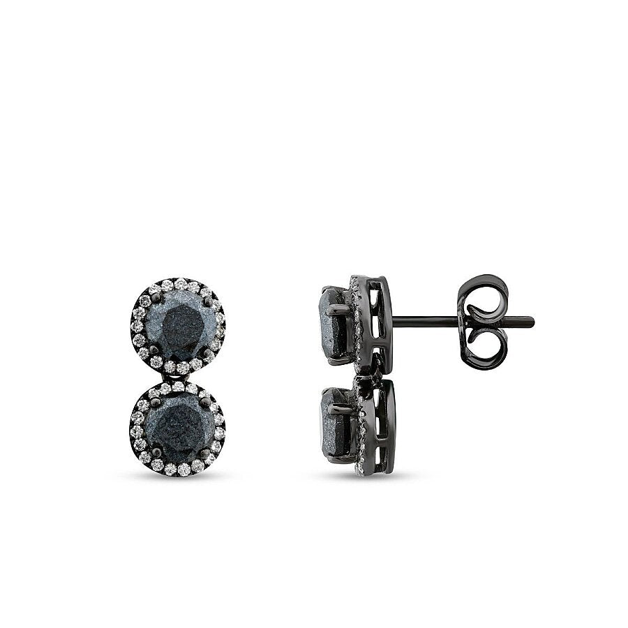 1,85 ct. Diamant Schwarz Stein Ohrringe