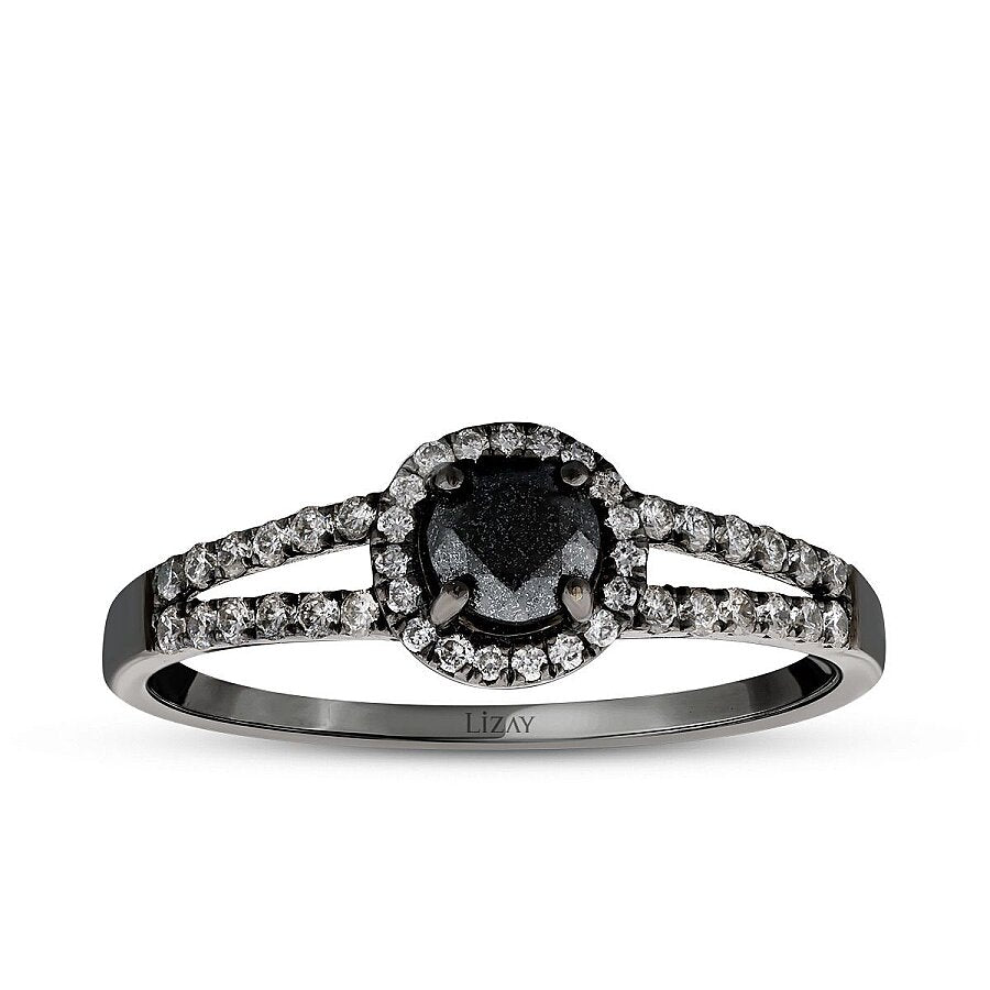 0,58 ct. Diamant Schwarz Stein Ring