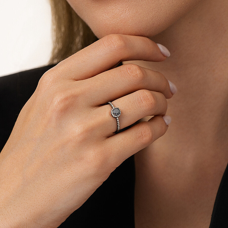 0,47 ct. Diamant Schwarz Stein Ring