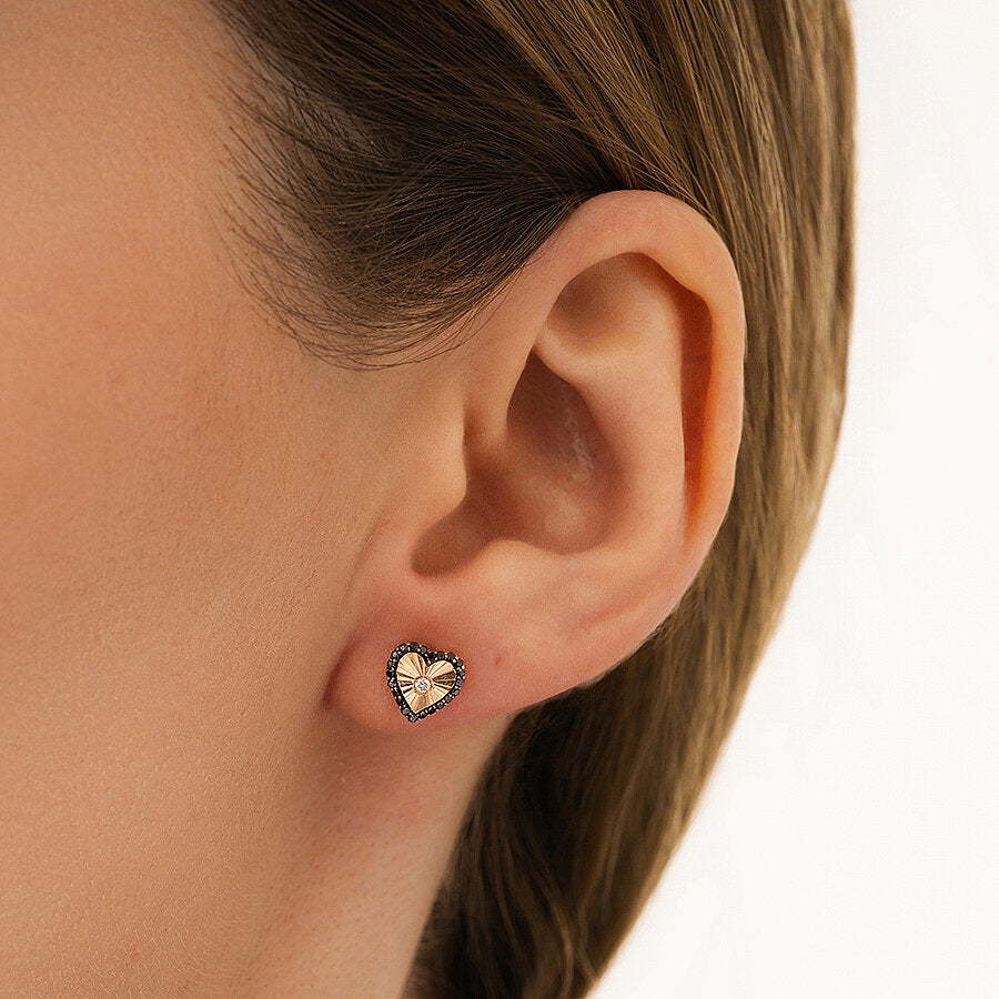 0,26 ct. Diamant Schwarz Stein Herz Ohrringe