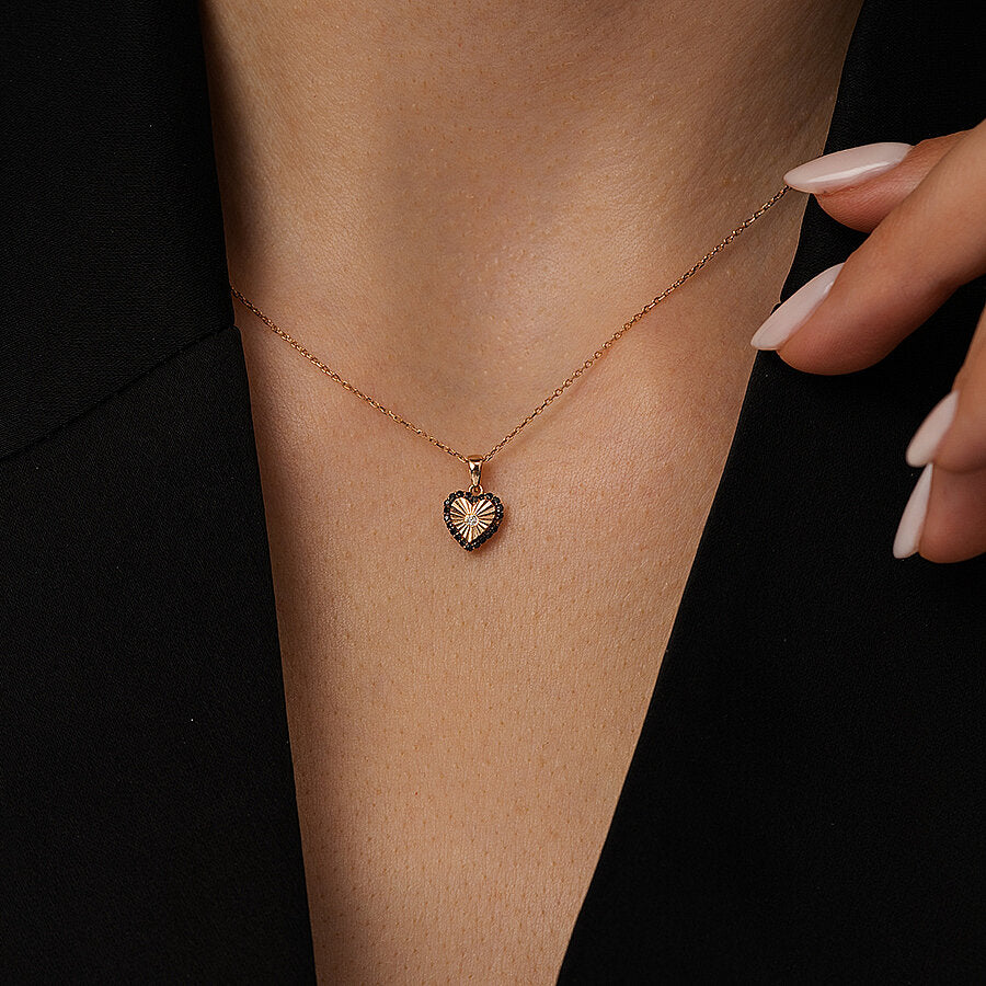 0,13 ct. Diamant Schwarz Stein Herz Halskette