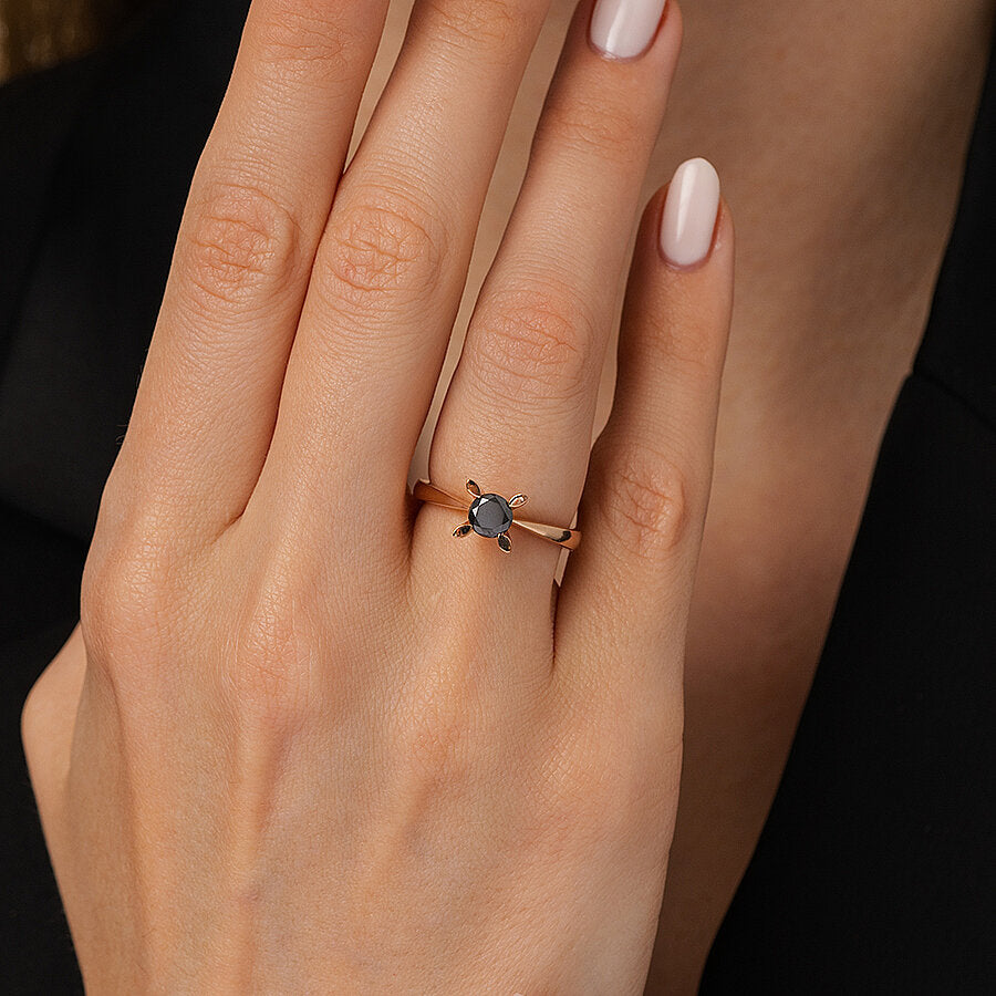 0,51 ct. Schwarz Stein Solitärring