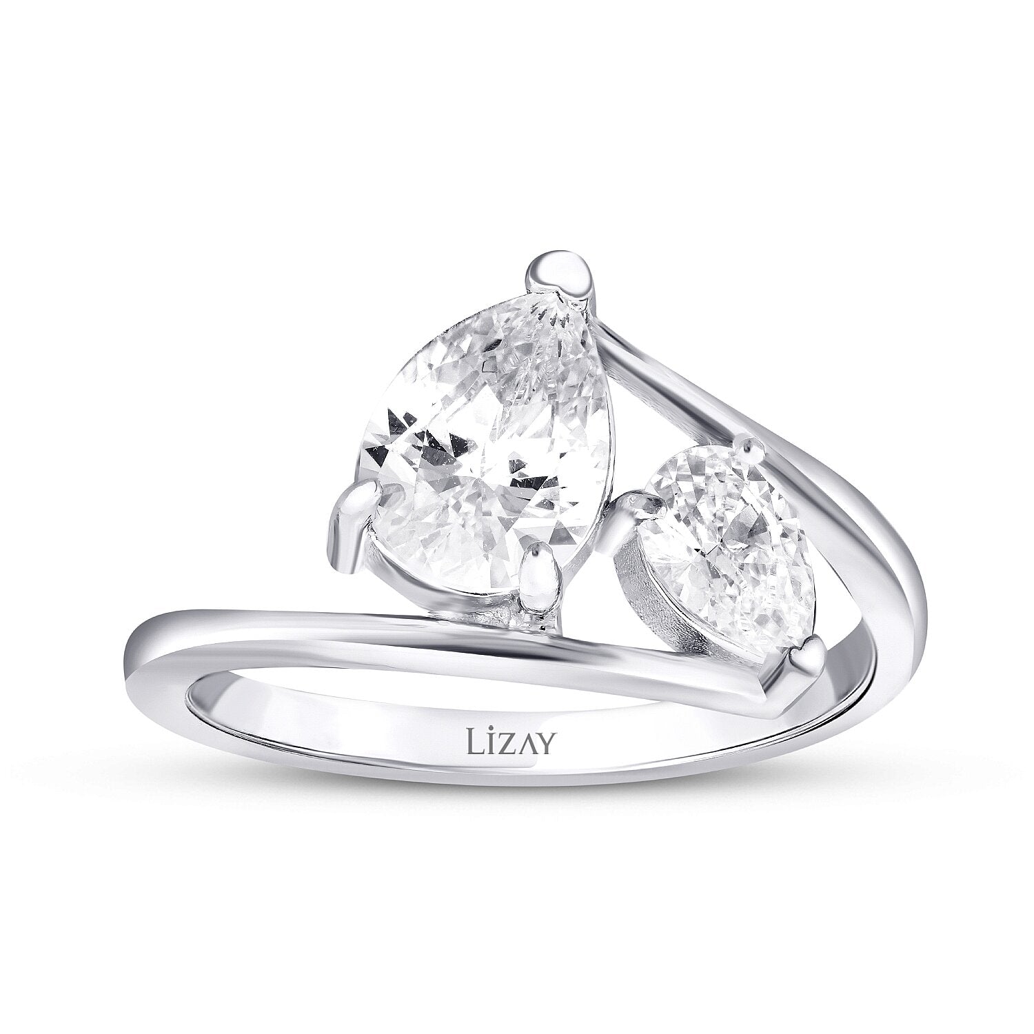 Zwei-Stein-Ring im Birnenschliff aus Gold