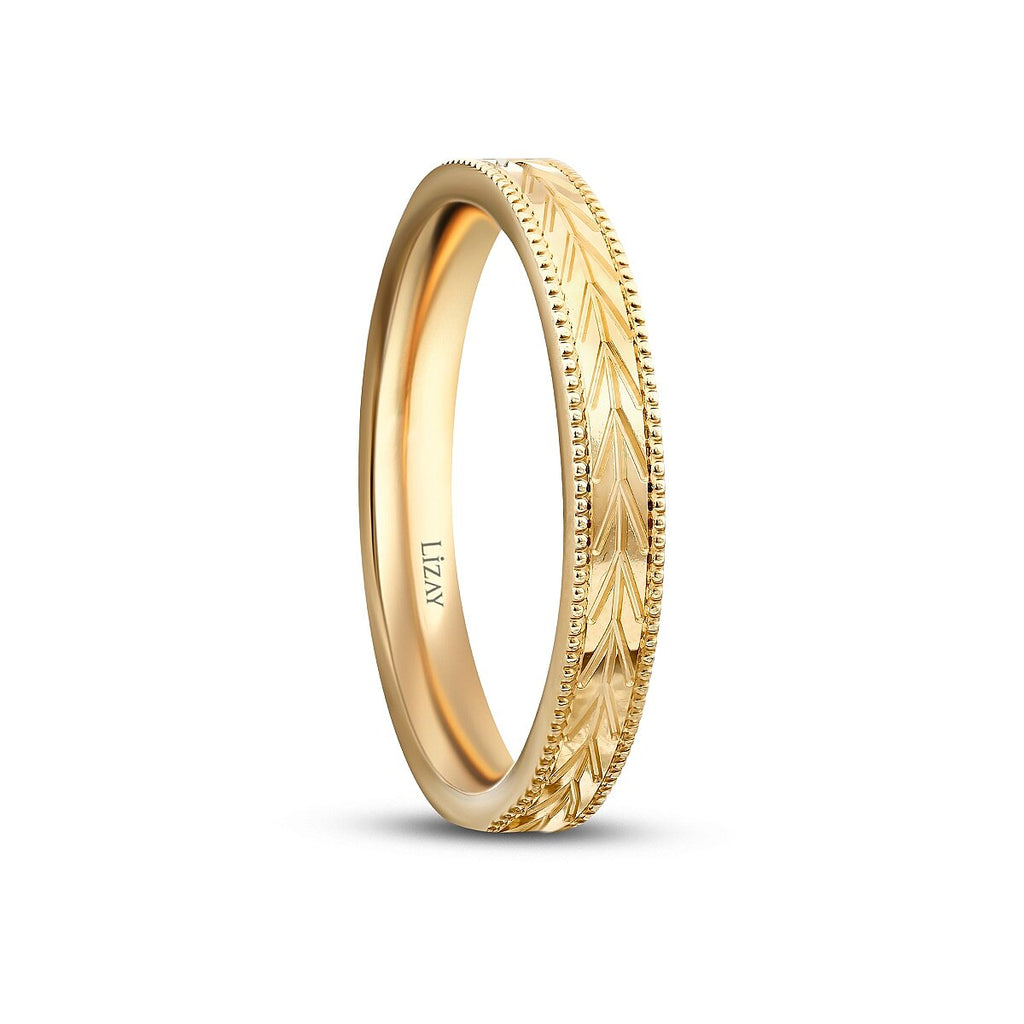 Damen-Ehering mit Weizenährenmuster und Steinbesatz aus Gold